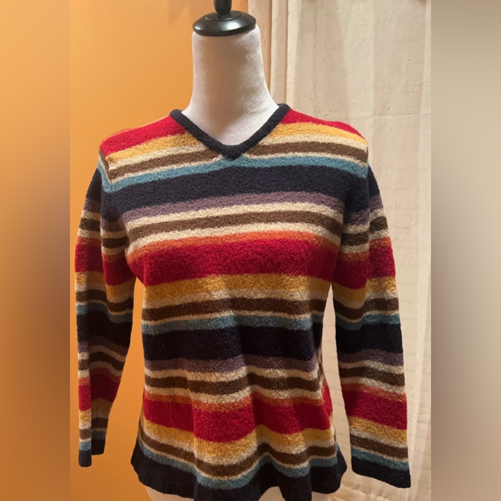 Eddie Bauer | Women’s Wool Striped Multicolor V-Neck Sweater Top Size Medium